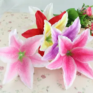 Neues Design dekorative DIY künstliche Pflanze Lilien echte Berührung Blütenknospe Köpfe Simulation Seide Stoff Lilie Blumen Kopf