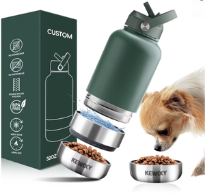 Özel logo 32 oz çift duvar paslanmaz çelik yalıtımlı 3 in 1 köpek <span class=keywords><strong>Pet</strong></span> seyahat su şişesi ile kase - Product Image 1