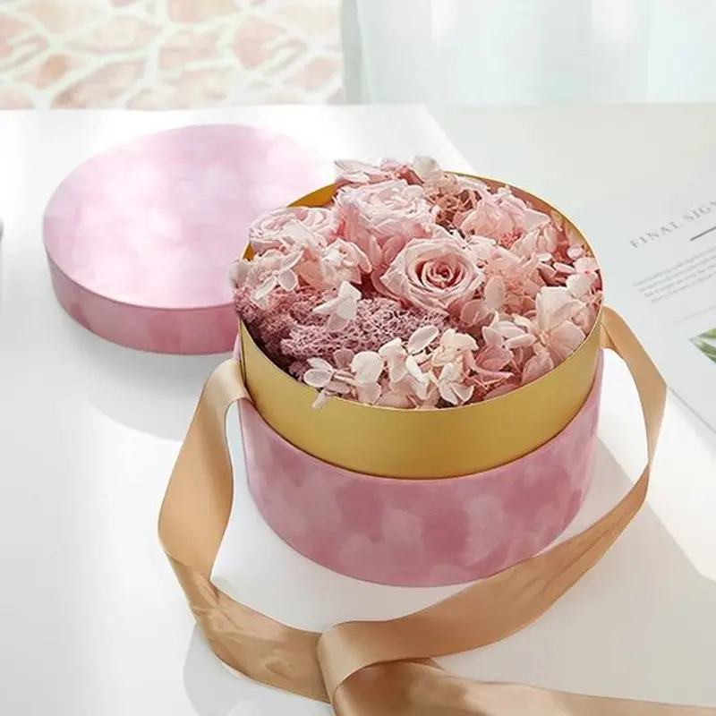 Ramo de flores redondo de terciopelo con logotipo personalizado, caja de anillo con arreglo de flores, regalo de rosas de terciopelo elegante