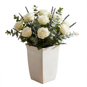 Jarrón Cuadrado de Cerámica Blanca Moderna con Acabado Glaseado, Macetero Interior para Flores, Diseño Minimalista para Decoración del Hogar - Product Image 1