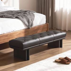 Genuine Leather Bench Tufted Design Solid <b>Wood</b> Base Bedroom Dressing Room <b>Stool</b> - Product Image 4