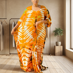 Handmade Tie-Dye Kaftan Stylish Long-Sleeved Beach Dress Asymmetrical Lace Decoration Tassels Eco-Friendly Casual Style Free - Product Image 3