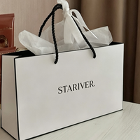 Tas Kado Kertas Putih Mewah Logo Kustom Grosir dengan Pegangan Tali Kertas Kepang untuk Toko Butik