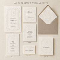 Suite d'invitations de mariage personnalisées avec monogramme en relief, design de cadre floral antique, invitation de mariage et carte RSVP assortie