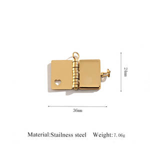 Colgantes y dijes de moda de acero inoxidable 316L chapados en oro PVD de 14K y 18K personalizados DIY, dije de libro para pulsera para la fabricación de joyas - Product Image 5