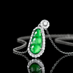Pendentif haricot en jadéite naturelle verte, incrustation argent S925, accessoires de mode pour femmes, bijoux avec certificat d'évaluation D878 - Product Image 2