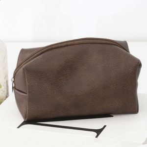 Solid-Color High-End PU Makeup Bag Soft Handle Zipper Closure Large Capacity Portable <b>Toiletries</b> <b>Storage</b> - Product Image 3