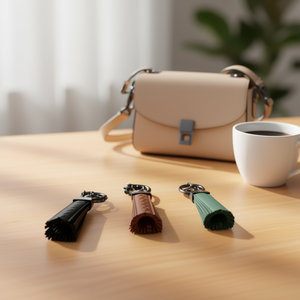 Handmade <b>Leather</b> Tassel Keychain With Stainless Steel Ring For Bag Charm Gift Custom Colors Available DingHong L148 - Product Image 2