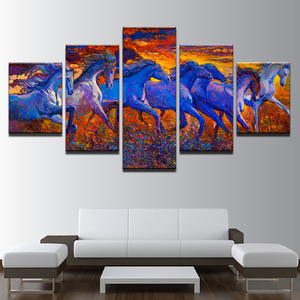5 pièces Art déco Animal <span class=keywords><strong>cheval</strong></span> peinture <span class=keywords><strong>à</strong></span> l'huile sur toile impression étanche et écologique personnalisé - Product Image 2