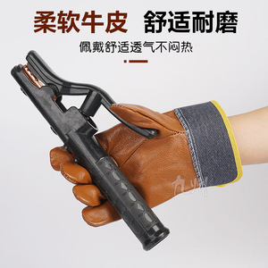 Welding <b>Gloves</b> Cowhide Canvas Full Leather Palm Heat Resistant For Construction And Electric Welding Operations - Product Image 5