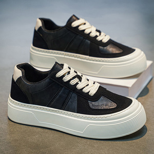 Men's Autumn 2026 New Genuine Leather Running Shoes Thick Sole Rubber <b>Insole</b> Invisible Height-Increasing Lace-Up Print Shoes - Product Image 1