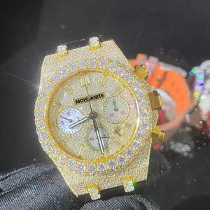 Montre-bracelet mécanique chronographe classique en acier inoxydable 904L avec diamants, montre de luxe en moissanite VVS pour hommes - Product Image 5