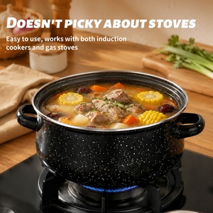 Wholesale 5 Pcs Enamel Soup <b>Pot</b> <b>Set</b> Heavy Duty Vintage Enamelware Cooking <b>Pot</b> Professional Food Stockpot Kit - Product Image 3