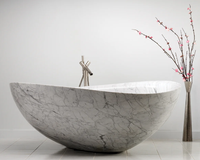 Baignoire ronde en pierre naturelle de conception moderne sculptée à la main pour les personnes en surpoids