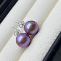 Boucles d'oreilles clous en argent sterling S925 de haute qualité, perles de culture d'eau douce Edison violettes naturelles de luxe 7/8/9 mm, boucles d'oreilles de mariée