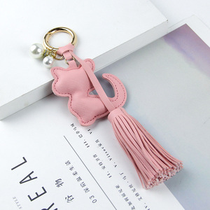 Nuevo Llavero de Cuero PU con Flecos y Perlas de Gato Persa, Diseño de Dibujos Animados, Accesorio para Mochila, Coche o Bolso - Product Image 6