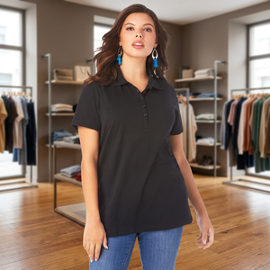 <b>Women's</b> <b>Black</b> Solid Plain Dyed Knitted Breathable Cotton for <b>Shirt</b> Short Sleeve Casual Oxford Fabric Regular Length Streetwear - Product Image 2