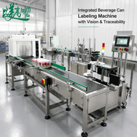 Machine intégrée d'étiquetage des bouchons et des corps de canettes de boissons avec inspection visuelle, rejet, palettisation et traçabilité des codes sur les cartons