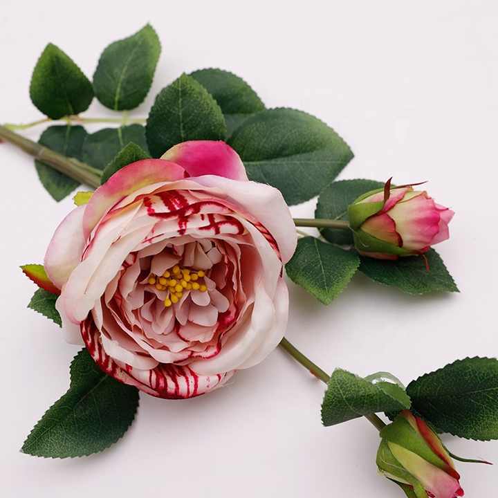 wholesale new style artificial 3 heads artificial silk rose