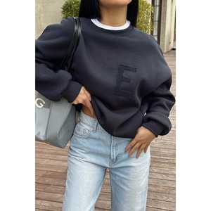 Sweat-shirt et sweat à capuche bleu marine pour femme avec broderie E - Product Image 4