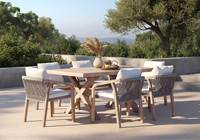 Ensemble de salle à manger moderne en teck avec cadre en corde à tisser chaises de jardin en teck massif avec ensemble de table