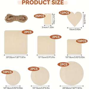 ชุดไม้รูปร่างผสมที่ยังไม่เสร็จ65ชิ้นวัสดุงานฝีมือแผ่นโลหะเปล่าสำหรับตกแต่ง-งานฝีมือไม้ไผ่และไม้ - Product Image 4