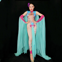 Costume de carnaval Sexy pour femmes, justaucorps de danse en maille à fleurs en strass, combinaison de spectacle de scène