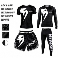 Ensemble 4 pièces noir et blanc : Short de boxe extensible, Rashguard, Pantalon de compression 100% Polyester, Logo personnalisé, OEM ODM, Faible MOQ, Fabricant
