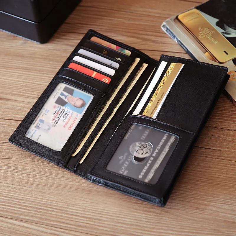 Custom Vintage Leather Purse Mens RFID Blocking Genuine Real Leather Long Wallet For Men