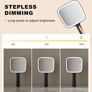 Pin hoạt động vuông màu đen du lịch mỹ phẩm biểu tượng tùy chỉnh cầm tay trang điểm cầm tay gương xử lý với ánh sáng LED - Product Image 2