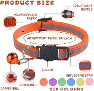 Collier de sécurité détachable pour chat en plastique solide, réfléchissant et coloré, avec clochette - Product Image 2
