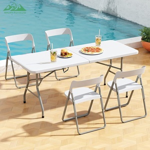 <span class=keywords><strong>Tavolo</strong></span> <span class=keywords><strong>Pieghevole</strong></span> da Esterno Wayon in Plastica Bianca con Struttura a X in Metallo e Gambe Grigie, Portatile per Giardino, Patio, Picnic, Campeggio - Product Image 3