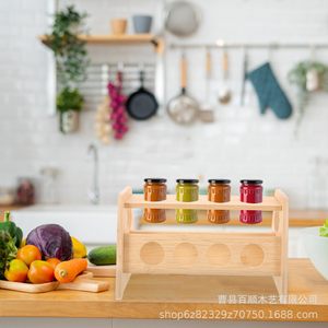 <b>Bamboo</b> Spice Rack Double Layer Storage Organizer For Kitchen Countertop With 4 Jar Holders Eco Friendly Design - Product Image 1