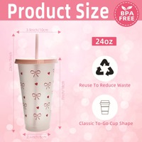 6pcs gobelet en plastique durable à arc rose avec couvercle et paille réutilisable PP tasse de jus d'eau transparente pour la fête d'anniversaire