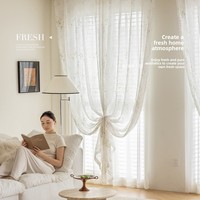 Rideau de fenêtre transparent en lin blanc haut de gamme de style pastoral-Filtrage de la lumière et protection de la vie privée avec paniers de rangement en baie