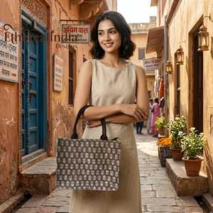 Geometric Jacquard Tote Bag <b>Boho</b> Woven Ethnic Shoulder Bag Large Tribal Handbag with Leather Straps - Product Image 1