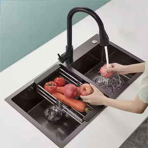 Juego de fregadero de cocina de un solo tazón grande hecho a mano con grifo de acero inoxidable 304, lavabo para lavavajillas vegetal grueso, fregadero individual - Product Image 1