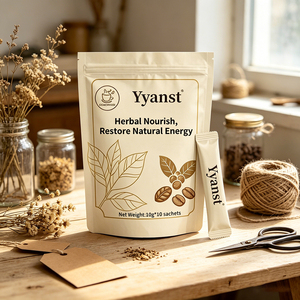 Café Instantáneo con Extracto de Plantas Herbales Naturales, 10g*10 Sobres, Bolsa Resellable con Diseño de Hoja Dorada, Bebida Botánica Pura - Product Image 4