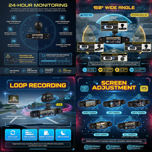 Podofo 3.16'' 1080P Dash Cam Telecamera per Auto con 4 Obiettivi, Registrazione in Loop, Visione Notturna, Sensore G, OEM, Ingrosso - Product Image 3