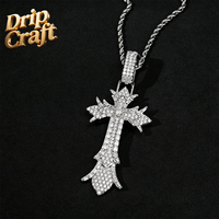 Nouvel ensemble de pendentifs croix style hip-hop avec pierres précieuses taille princesse, en cuivre, unisexe et au look haut de gamme.