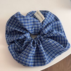 Versione coreana elegante da donna per capelli con elastico per capelli in tessuto scozzese serie blu - Product Image 6