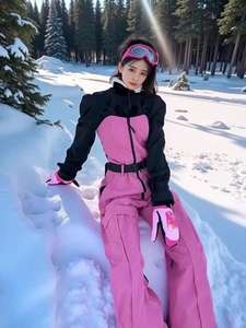 Combinaison de <span class=keywords><strong>ski</strong></span> une pièce pour <span class=keywords><strong>femme</strong></span>, grande taille, coupe ajustée, hiver, duvet, extérieur, écologique, coupe-vent, imperméable, fermeture éclair, col à capuche - Product Image 1