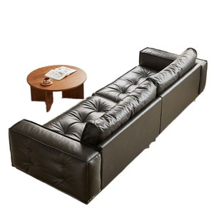 Italian Leather Sofa Three Seater Tufted Design Chocolate Color Living Room Furniture - Product Image 5