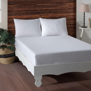Varol White Cotton Satin <b>Single</b> Fitted <b>Bed</b> <b>Sheet</b> Set Breathable Woven Stripe Design Plain Style <b>for</b> Home Hospital Use Twin Size - Product Image 3