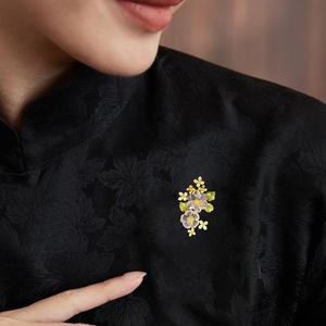 Broche vintage florale en cristal d'améthyste, fleur de jacinthe en cuivre plaqué or, épingle de revers, bijoux Vefiery, broches artisanales - Product Image 5