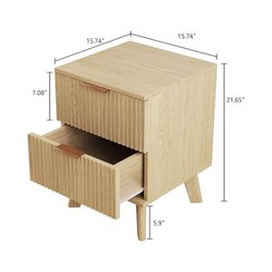 Premium Kwaliteit Massief Midden Eeuw Plank Hout Modern Nachtkastje Met Laadstation - Product Image 2