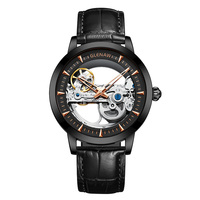 Glenaw luxe classique montre pour hommes squelette automatique mouvement mécanique Hallow sculpté Tourbillon pont Silicone bande verre