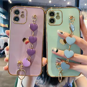 gold electroplating soft mobile phone cover case for iphone 15 14 13 12 11 heart design back cover for ladies