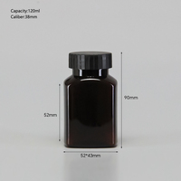 Bouteille vide en plastique PET carrée marron de 120 ml pour médicaments et gélules de vitamines, écologique, marque distributeur