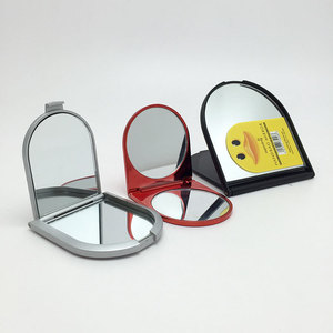 Factory Customized Advertising Promotional Gift Semi-circular Double-sided Folding ABS Makeup Handheld Small Mirror Mini